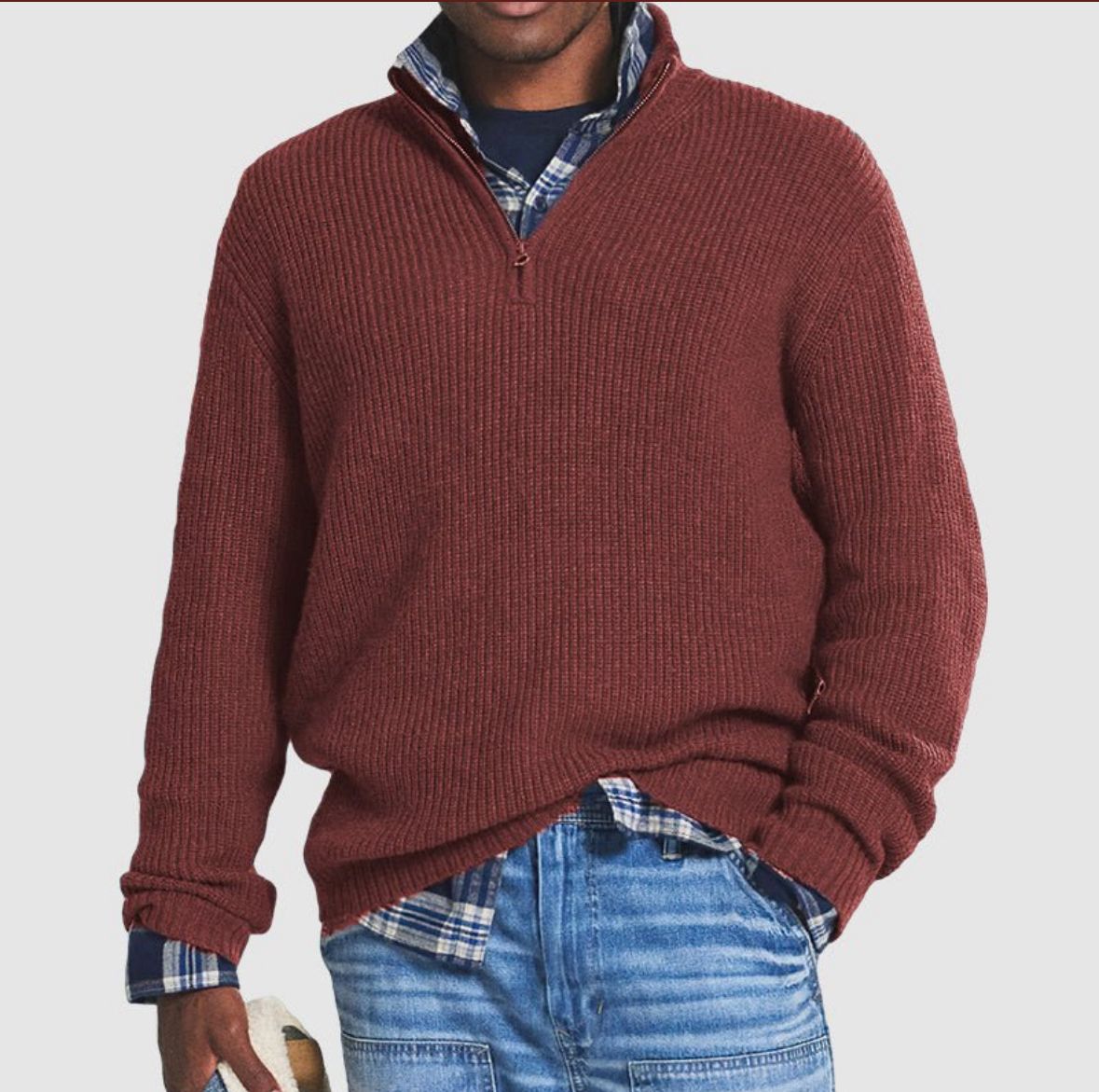 Men’s Ribbed Half Zip Knit Sweater