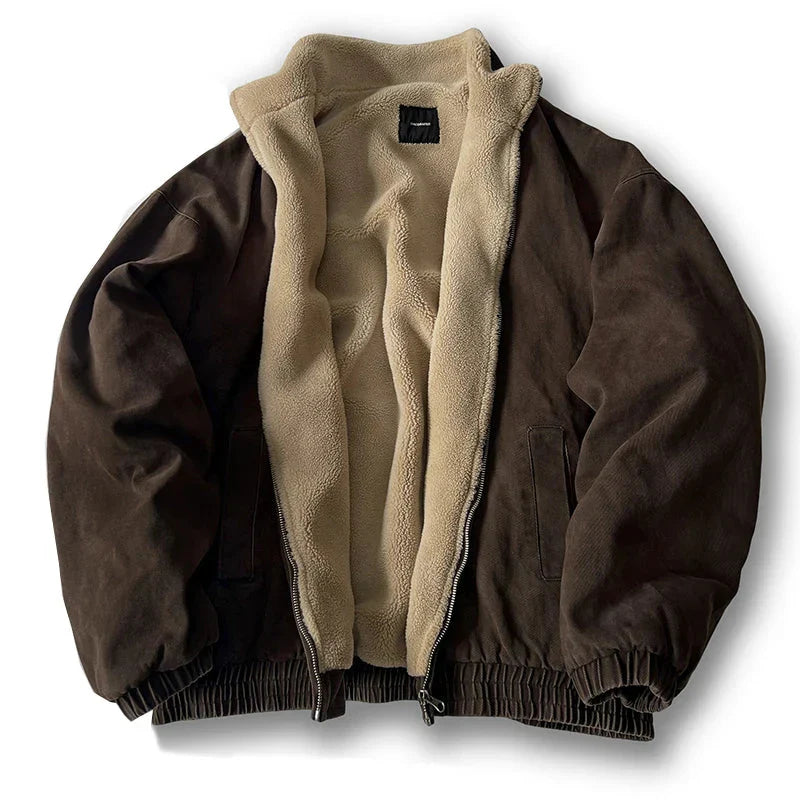 Men’s Sherpa-Lined Suede Bomber Jacket