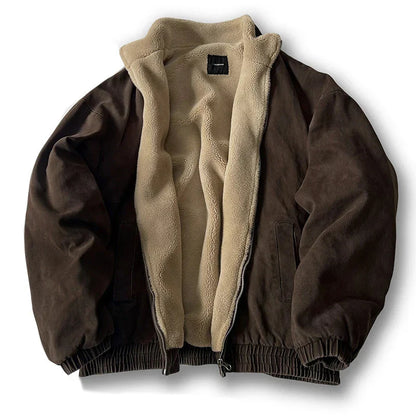Men’s Sherpa-Lined Suede Bomber Jacket