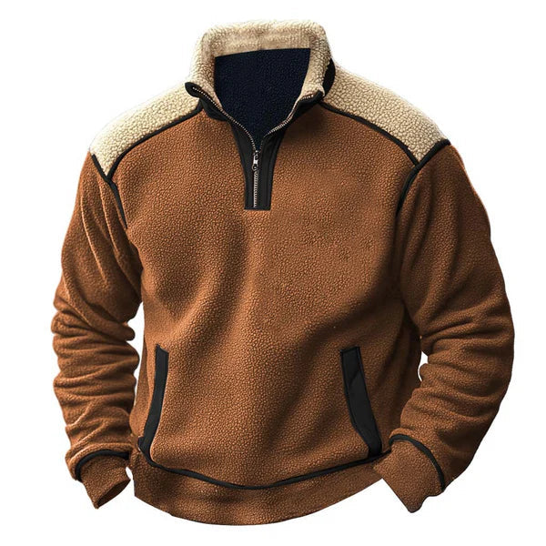 Men’s Sherpa-Trim Quarter Zip Fleece Pullover