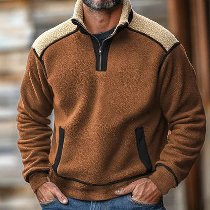 Men’s Sherpa-Trim Quarter Zip Fleece Pullover