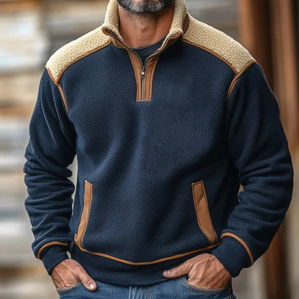 Men’s Sherpa-Trim Quarter Zip Fleece Pullover