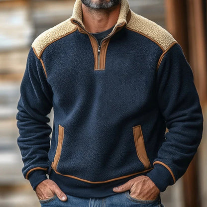 Men’s Sherpa-Trim Quarter Zip Fleece Pullover