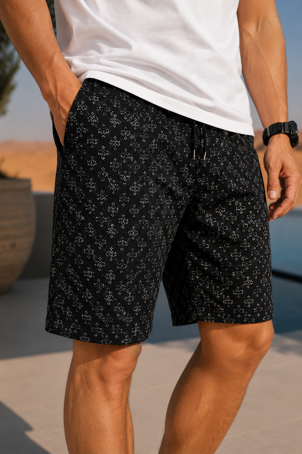 Men's Straight Leg Shorts with Textured Pattern