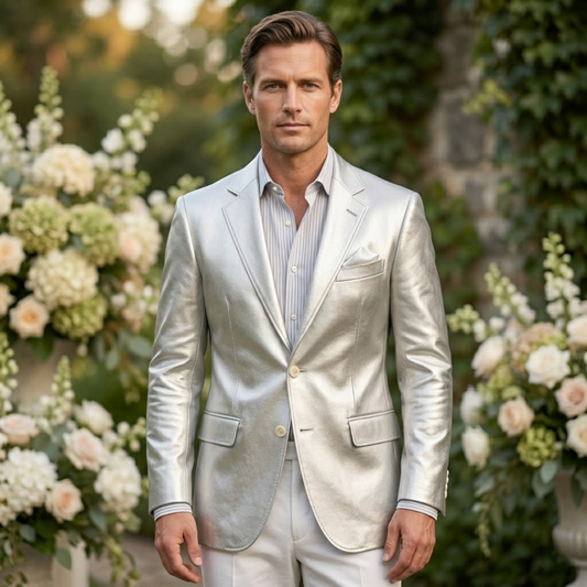 Men's Silver Metallic Blazer Luxury Party Dinner Jacket Wedding Guest