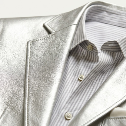 Men's Silver Metallic Blazer Luxury Party Dinner Jacket Wedding Guest