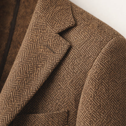 Men's Single Breasted Herringbone Tweed Blazer Wedding Guest