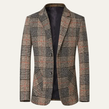 Men's Slim Fit Check Plaid Tweed Blazer Wedding Guest