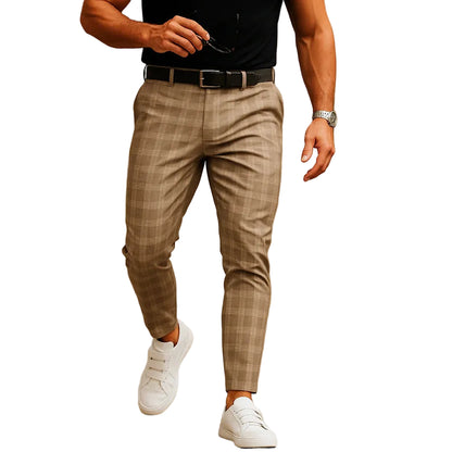 Men’s Slim Fit Pants with Check Pattern