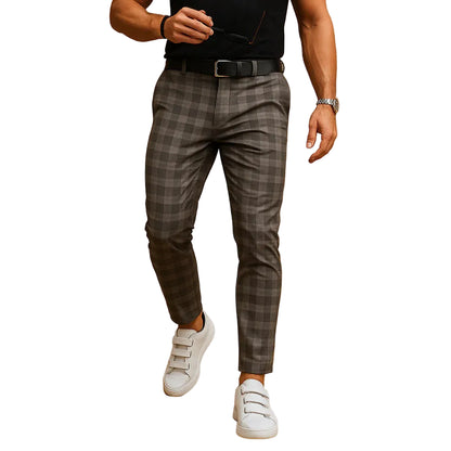 Men’s Slim Fit Pants with Check Pattern