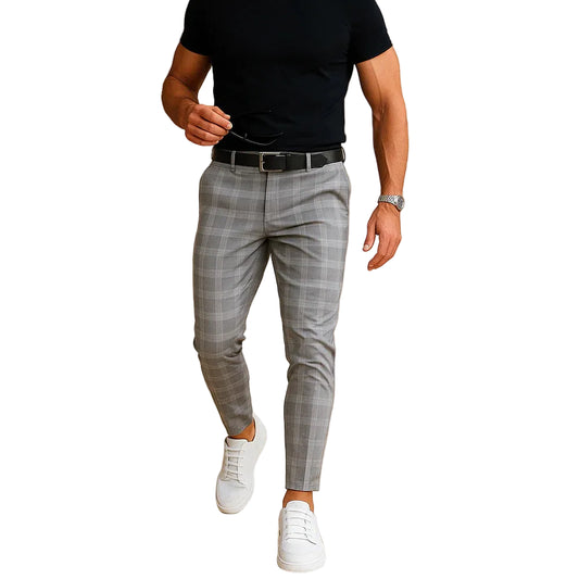 Men’s Slim Fit Pants with Check Pattern