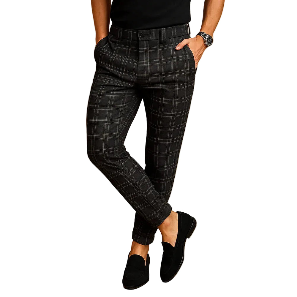 Men’s Slim Fit Pants with Check Pattern