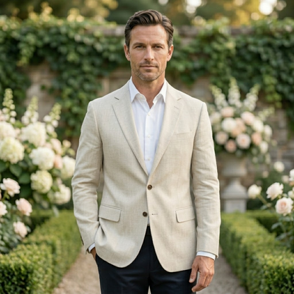 Men's Smart Casual Slim Fit Linen Blazer Wedding Guest