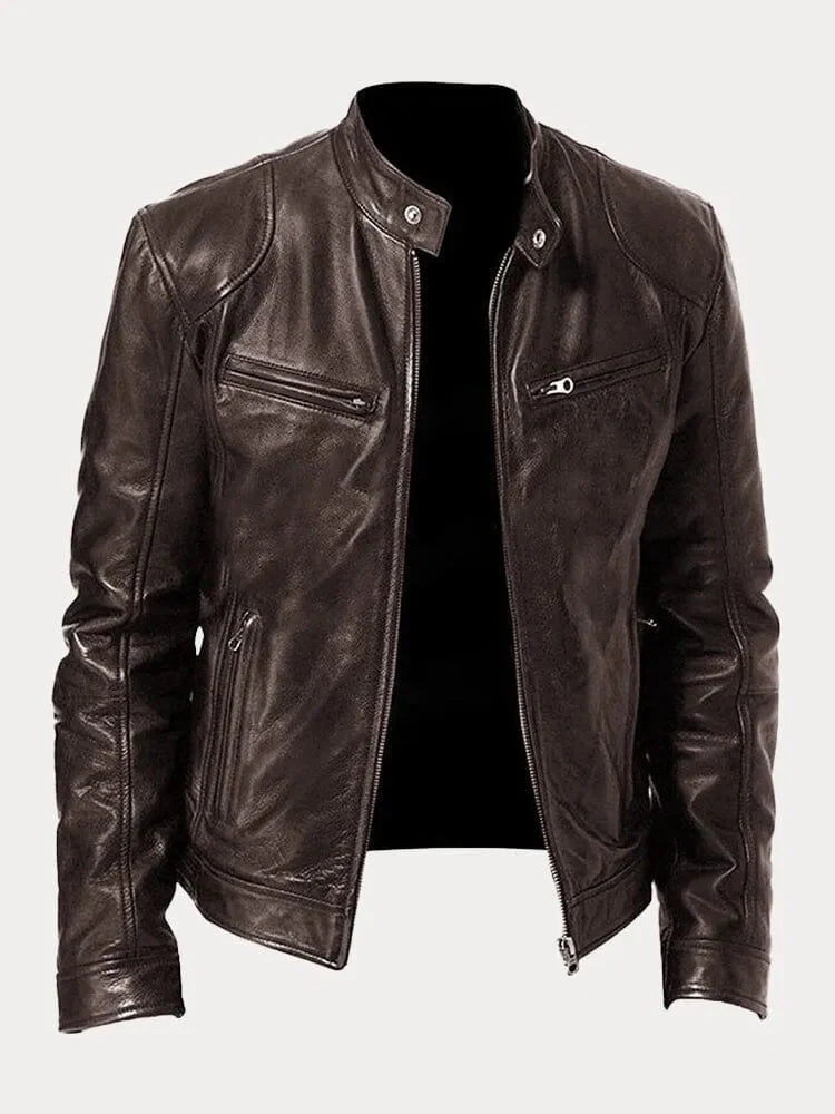 Men’s Stand-Collar Leather Biker Jacket