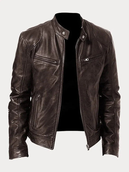Men’s Stand-Collar Leather Biker Jacket