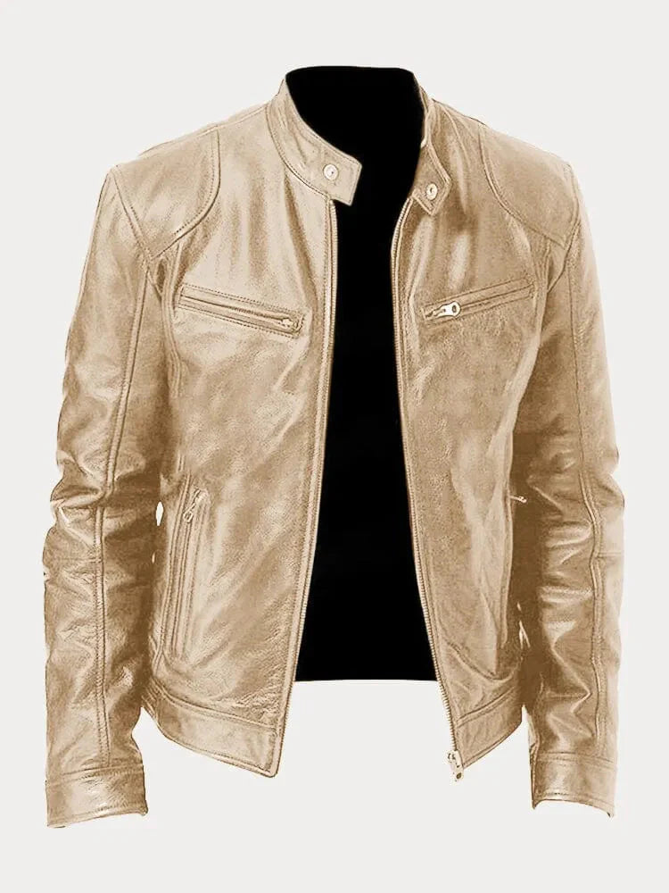 Men’s Stand-Collar Leather Biker Jacket