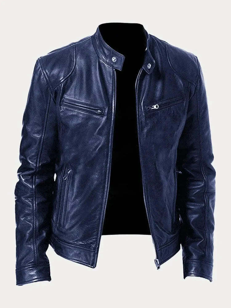 Men’s Stand-Collar Leather Biker Jacket