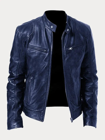 Men’s Stand-Collar Leather Biker Jacket