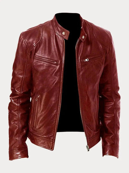 Men’s Stand-Collar Leather Biker Jacket