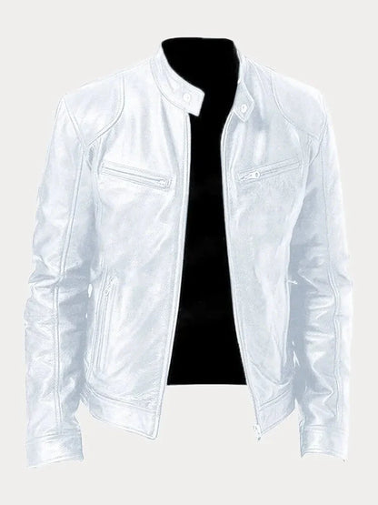 Men’s Stand-Collar Leather Biker Jacket