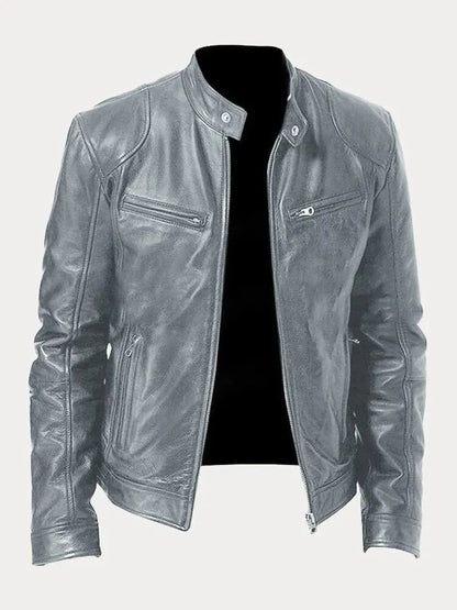 Men’s Stand-Collar Leather Biker Jacket