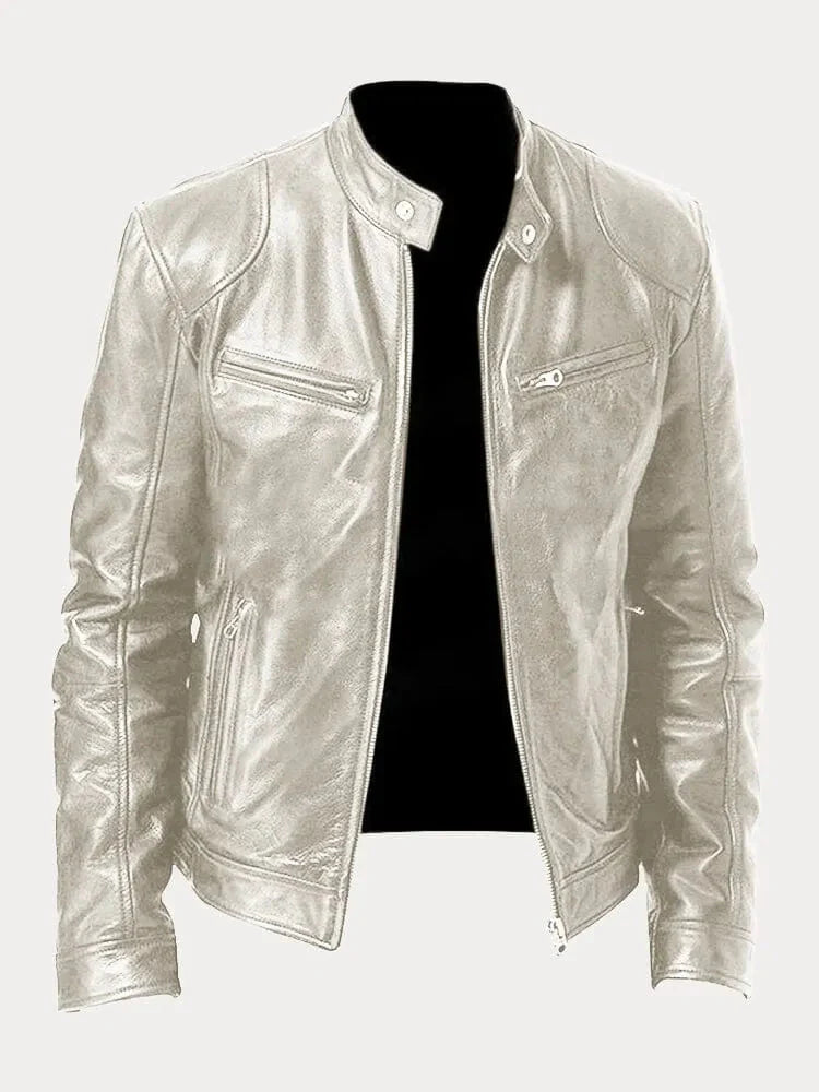 Men’s Stand-Collar Leather Biker Jacket