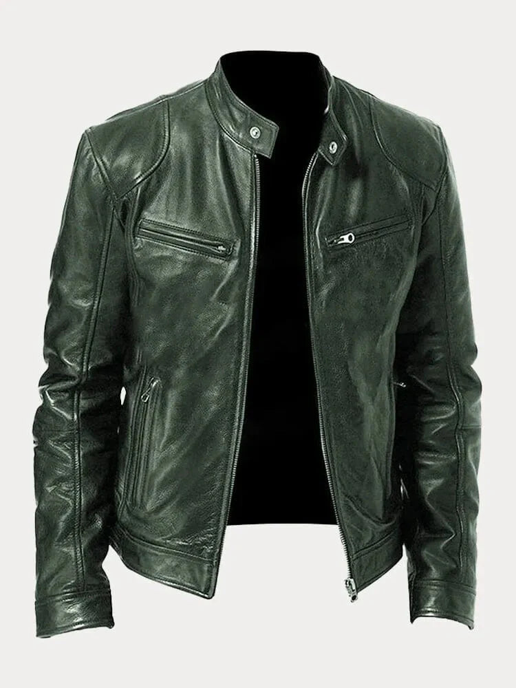 Men’s Stand-Collar Leather Biker Jacket