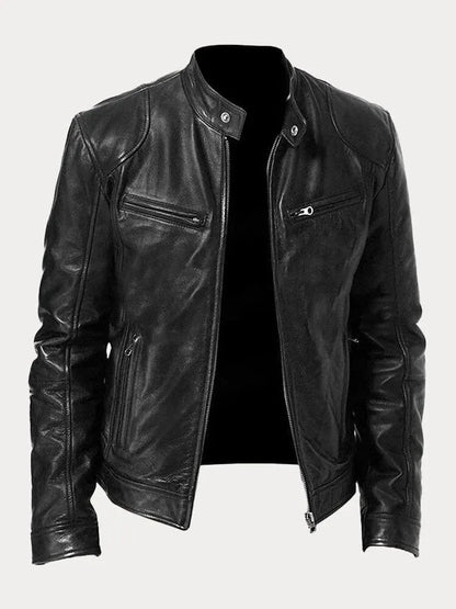 Men’s Stand-Collar Leather Biker Jacket