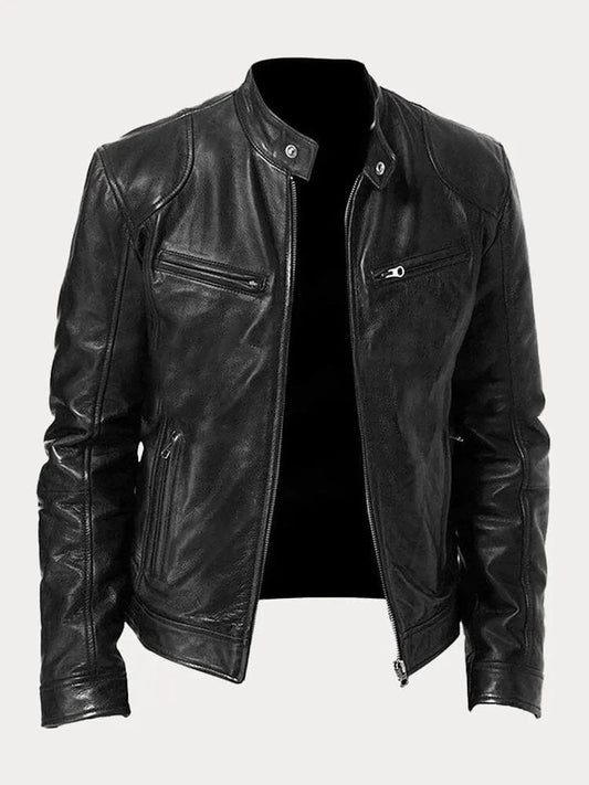 Men’s Stand-Collar Leather Biker Jacket