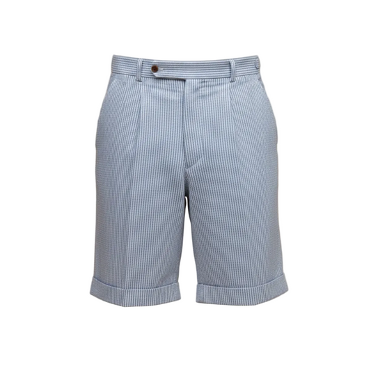 Men's Striped Pleated Chino Shorts with Turn-Up Hem