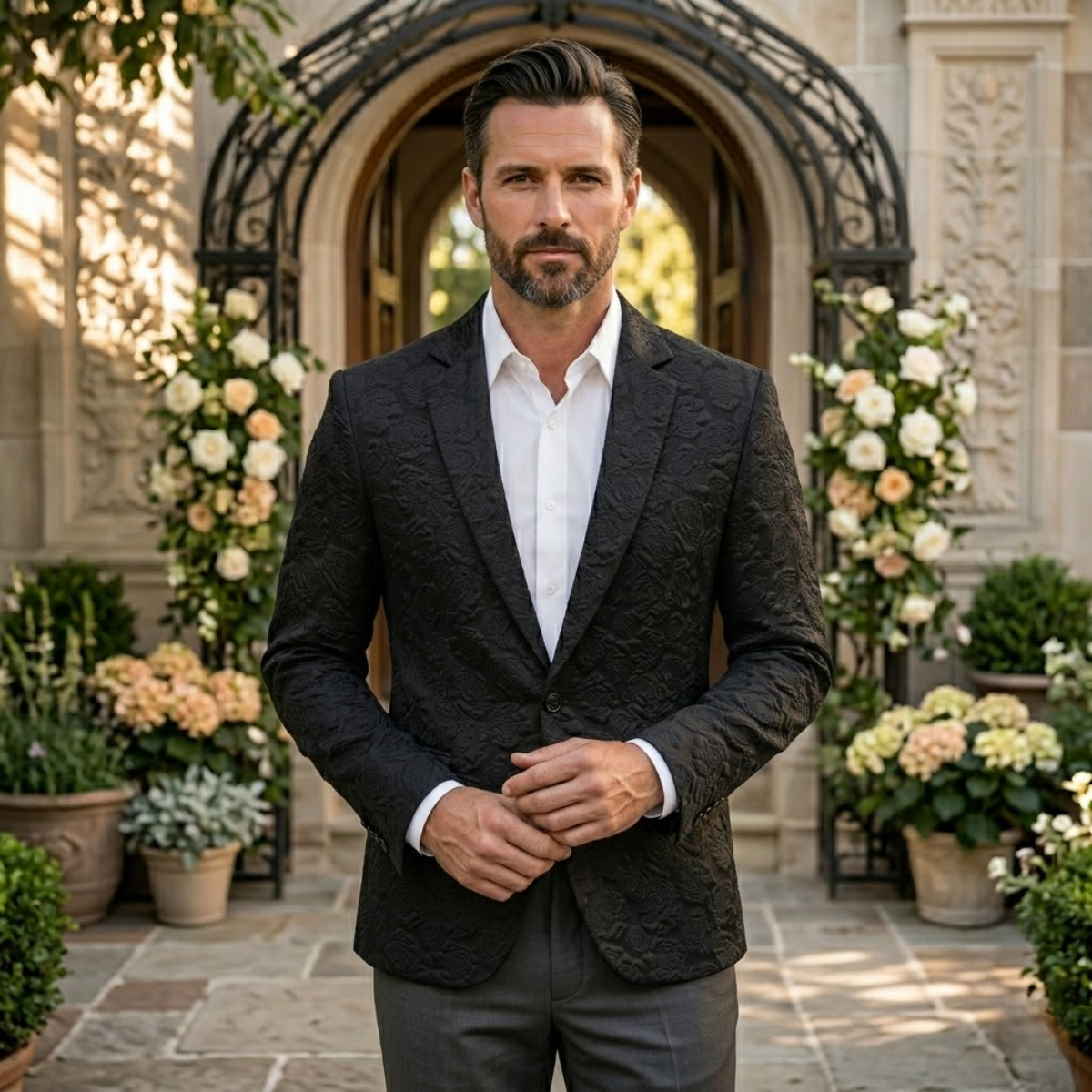 Men's Textured Pattern Slim Fit Blazer Wedding Guest