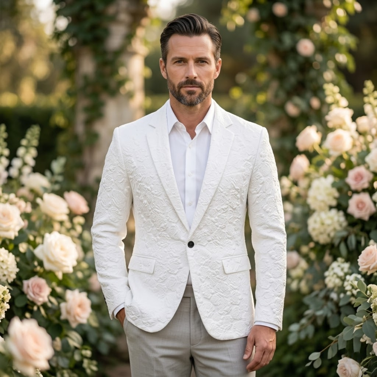 Men's Textured Pattern Slim Fit Blazer Wedding Guest