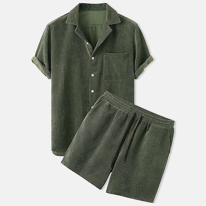Men's Textured Short-Sleeve Shirt and Drawstring Shorts Set