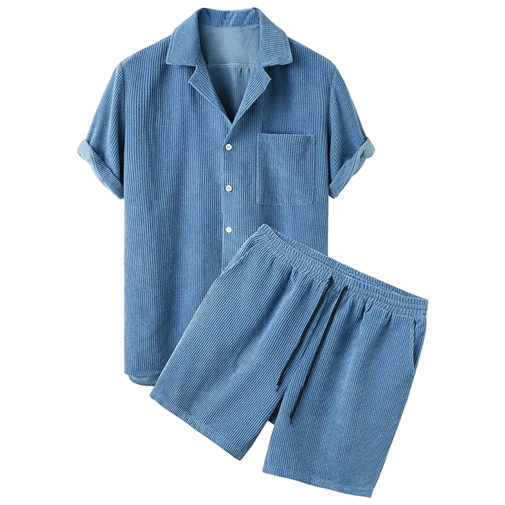 Men's Textured Short-Sleeve Shirt and Drawstring Shorts Set