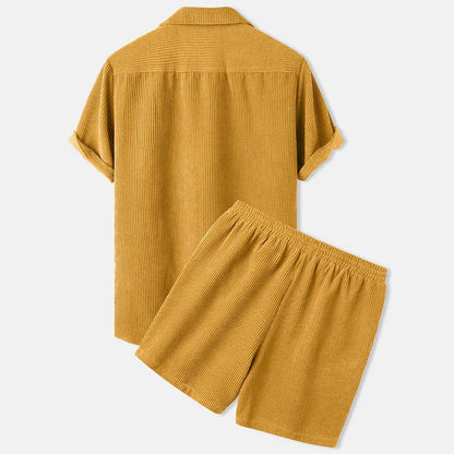 Men's Textured Short-Sleeve Shirt and Drawstring Shorts Set