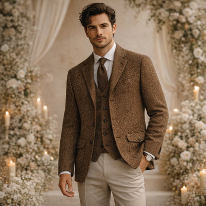 Men's Tweed Single Breasted Business Blazer Wedding Guest
