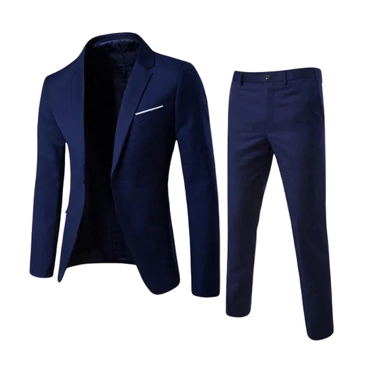 Men's Two-Piece Formal Suit with Blazer and Slim Trousers