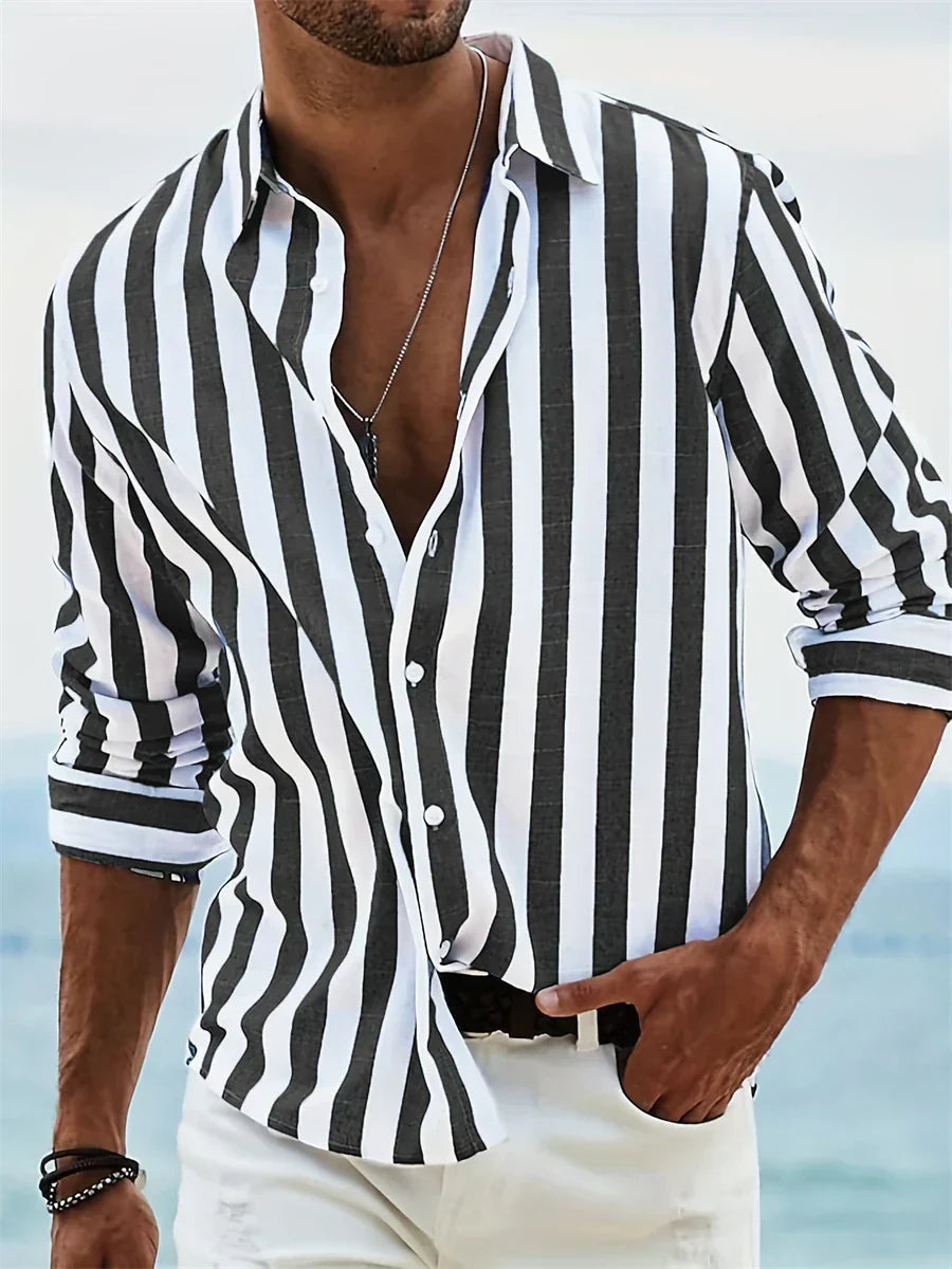 Men’s Vertical Striped Button Shirt