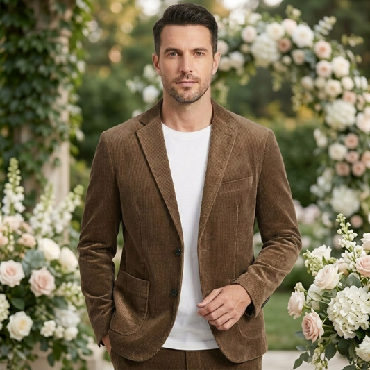 Men's Vintage Slim Fit Corduroy Blazer Jacket Wedding Guest