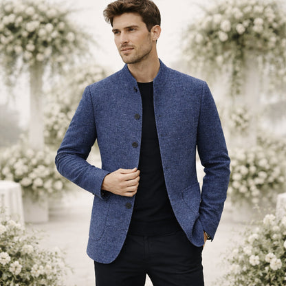 Men's Warm Fleece Stand Collar Blazer Wedding Guest