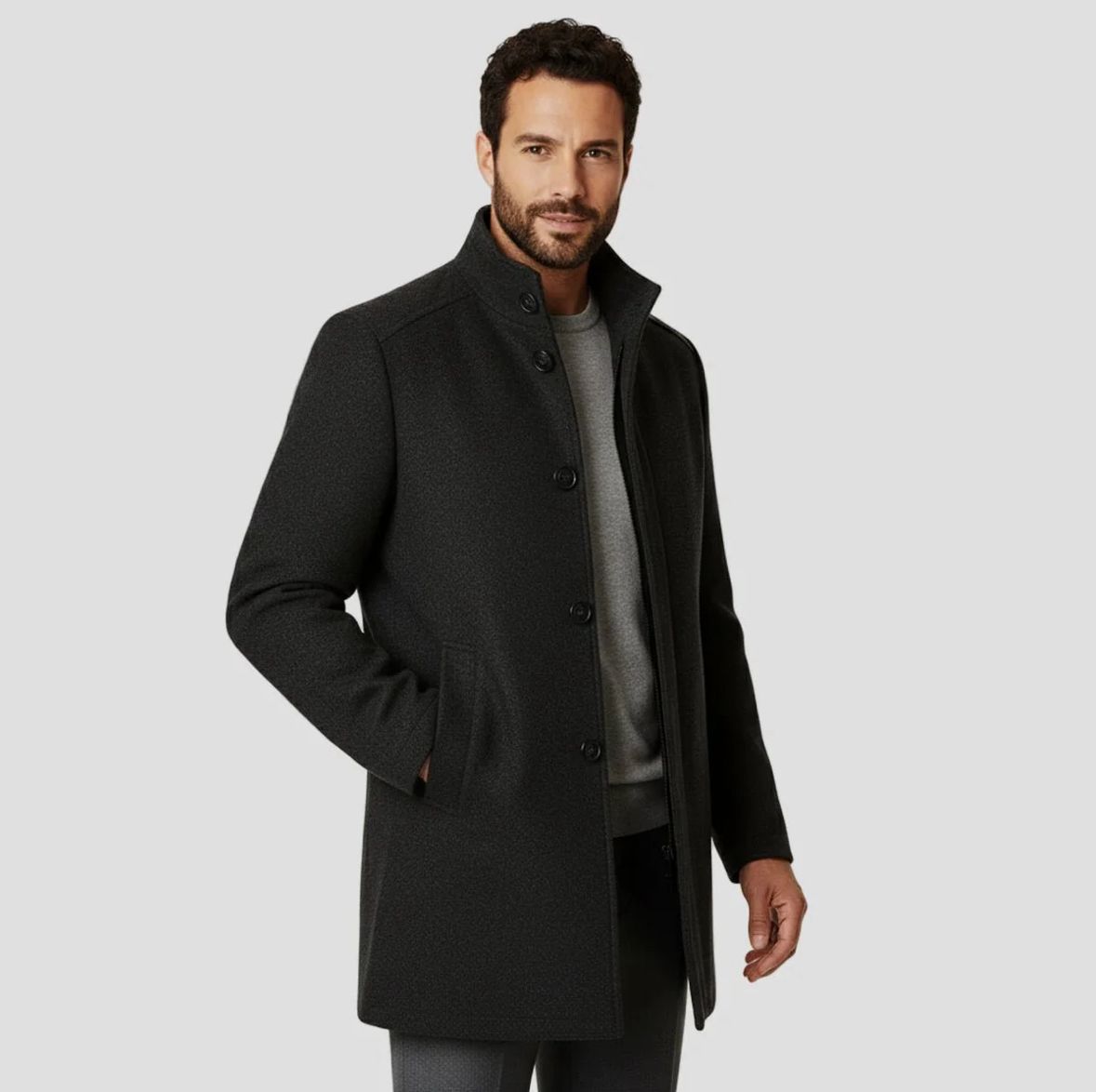 Men’s Wool Blend Stand Collar Coat