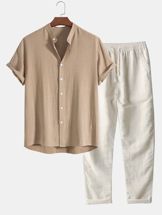 Men's Zip Collar Polo and Trousers Set