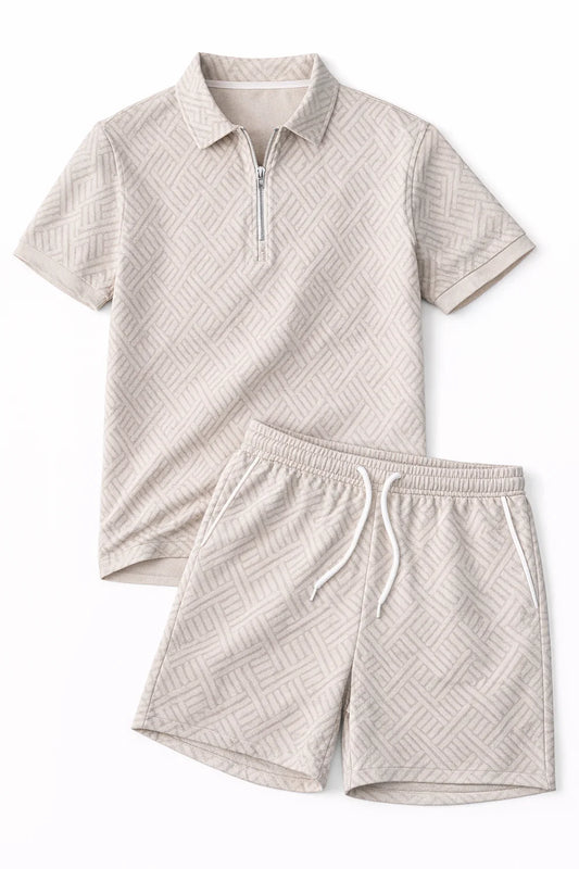 Men's Zip Collar Polo Shirt and Shorts Set