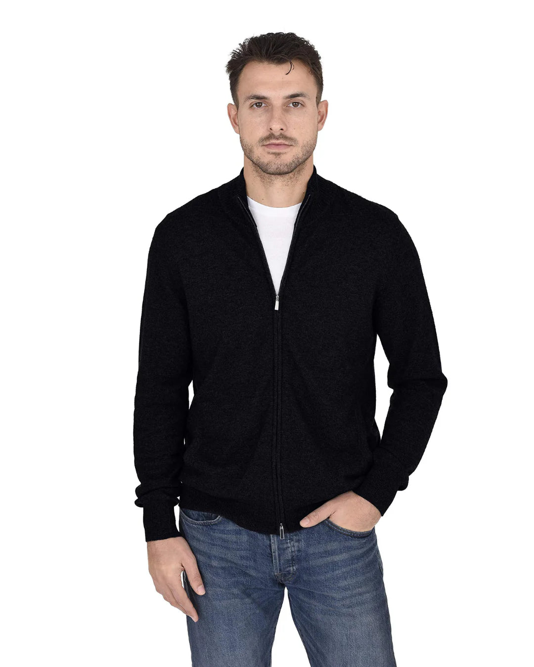 Men’s Zip-Up Knit Jacket with Stand Collar