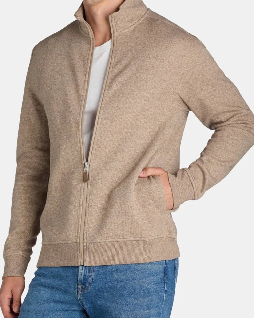 Men’s Zip-Up Knit Jacket with Stand Collar