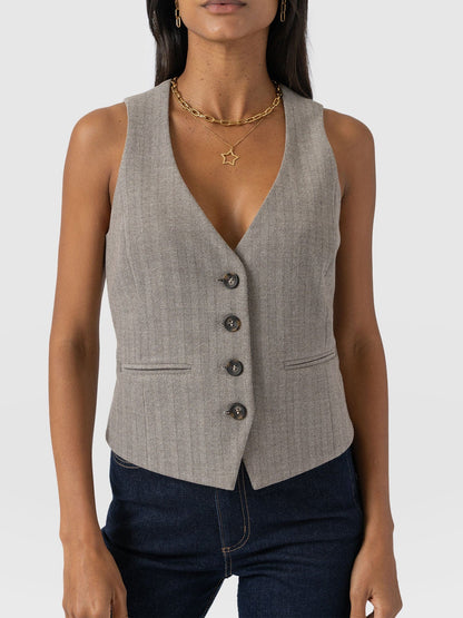 Felicity | Women's Waistcoat Herringbone Viscose Crepe Tailored Sleeveless Structured Smart Chic Workwear Occasion Office