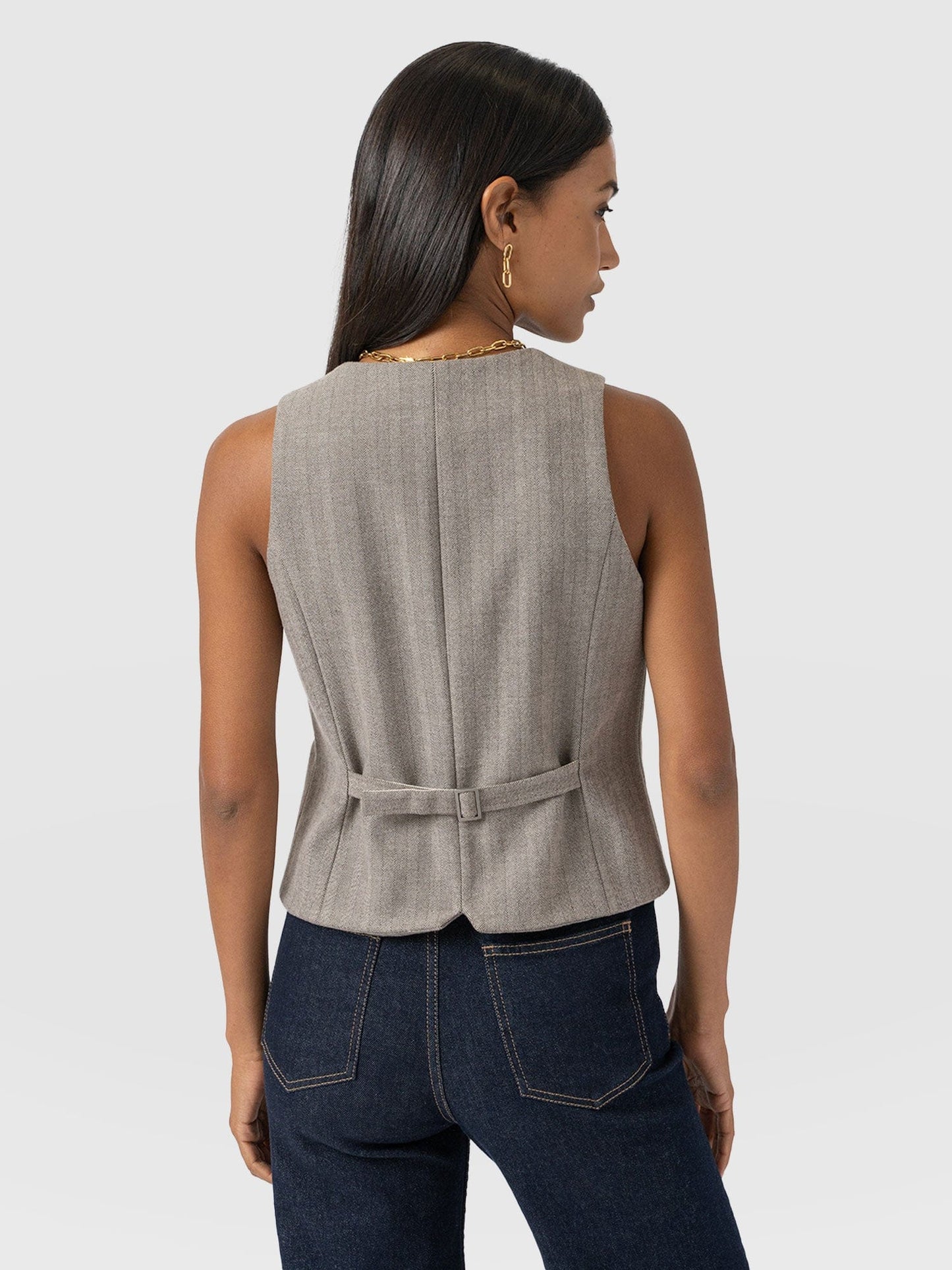 Felicity | Women's Waistcoat Herringbone Viscose Crepe Tailored Sleeveless Structured Smart Chic Workwear Occasion Office