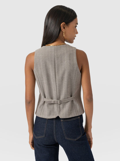 Felicity | Women's Waistcoat Herringbone Viscose Crepe Tailored Sleeveless Structured Smart Chic Workwear Occasion Office