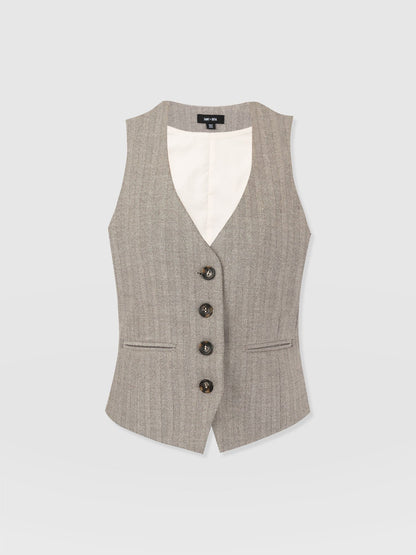 Felicity | Women's Waistcoat Herringbone Viscose Crepe Tailored Sleeveless Structured Smart Chic Workwear Occasion Office