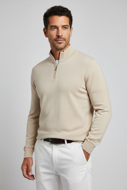 Solomon | Men's Jumper Quarter-Zip Wool-Blend Mock Neck Ribbed Knit Warm Soft Smart Casual Everyday Layering Autumn Winter